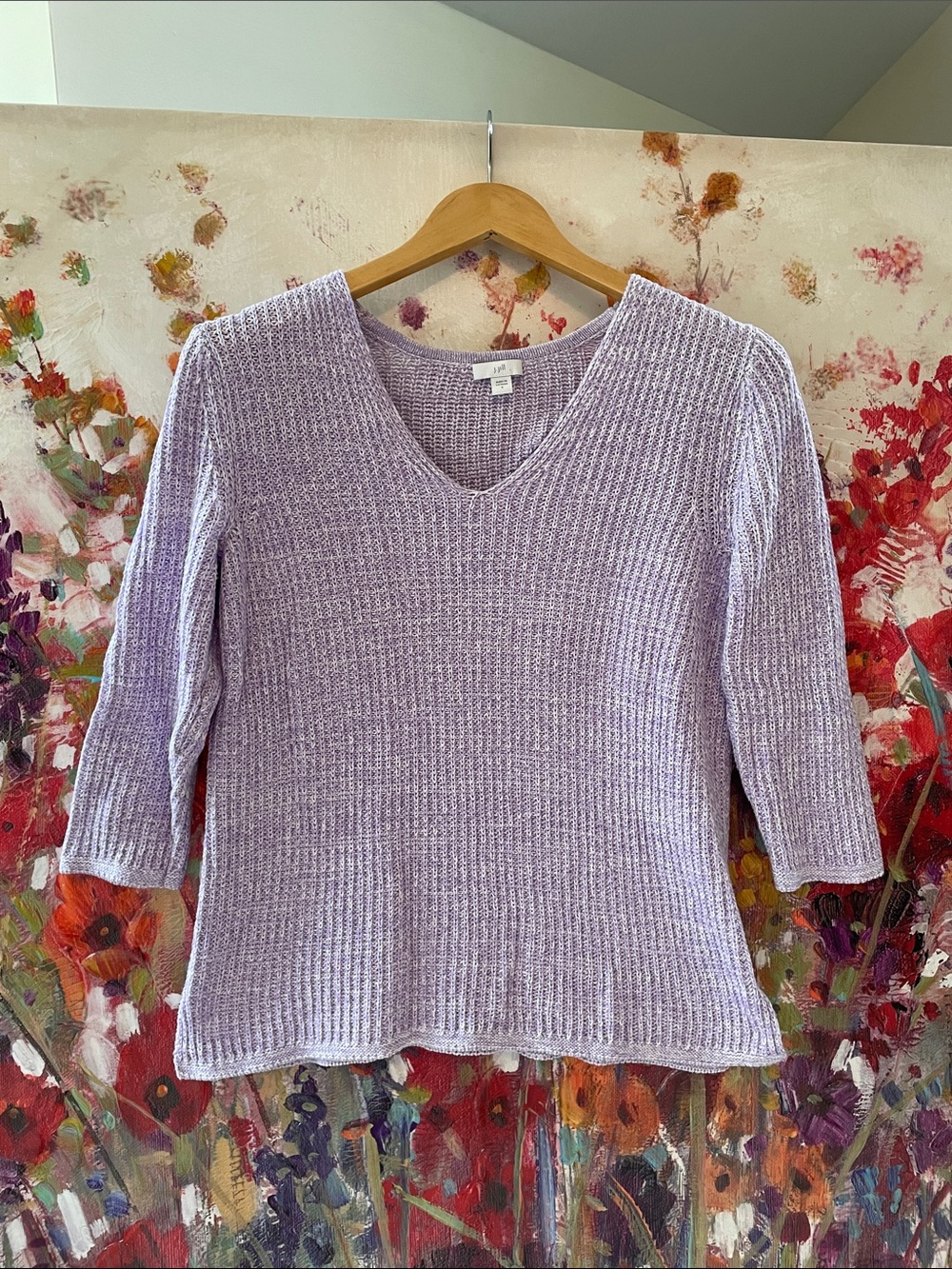 J. Jill Lavender V-Neck Ribbed Knit Sweater